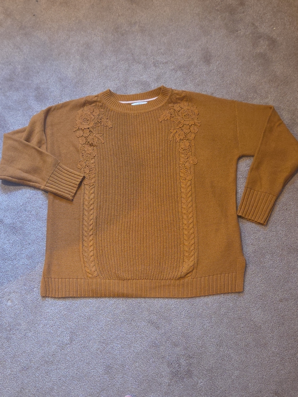 Isaac Mizrahi Caramel Floral-Appliqué Crewneck Sweater